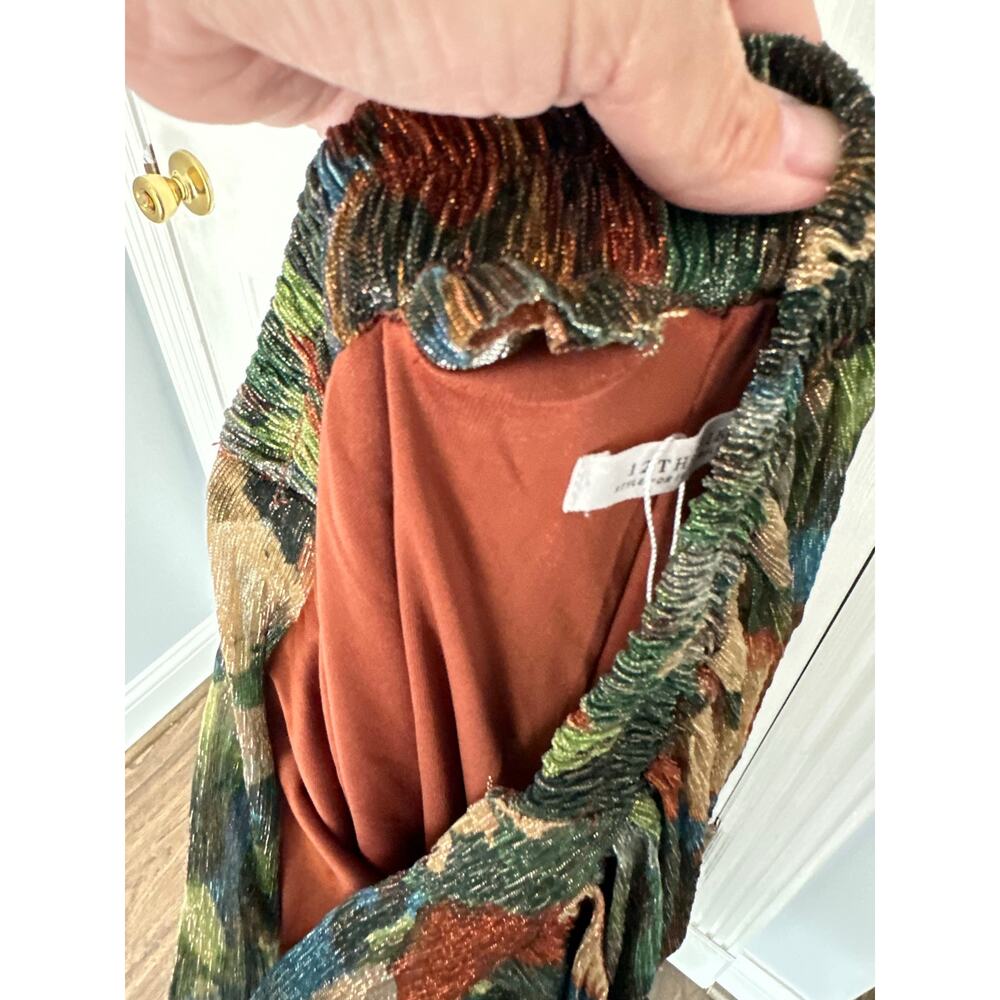NWOT 12th Tribe Kaia Metallic Floral Print Flowy Earth Tones Pants Sz L READ - Picture 8 of 11